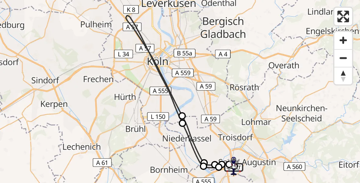 Flugroute Polizeihubschrauber Sankt Augustin - Sankt Augustin, 02 August 2026, 19:15