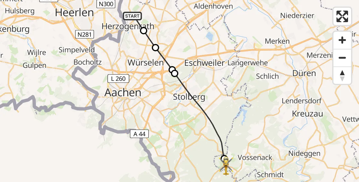 Flugroute Rettungshubschrauber Herzogenrath - Hürtgenwald, 02 August 2026, 19:19