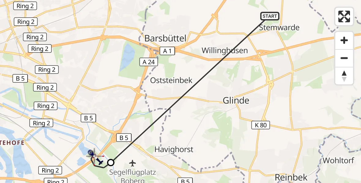 Flugroute Polizeihubschrauber Barsbüttel - Hamburg, 02 August 2026, 19:24