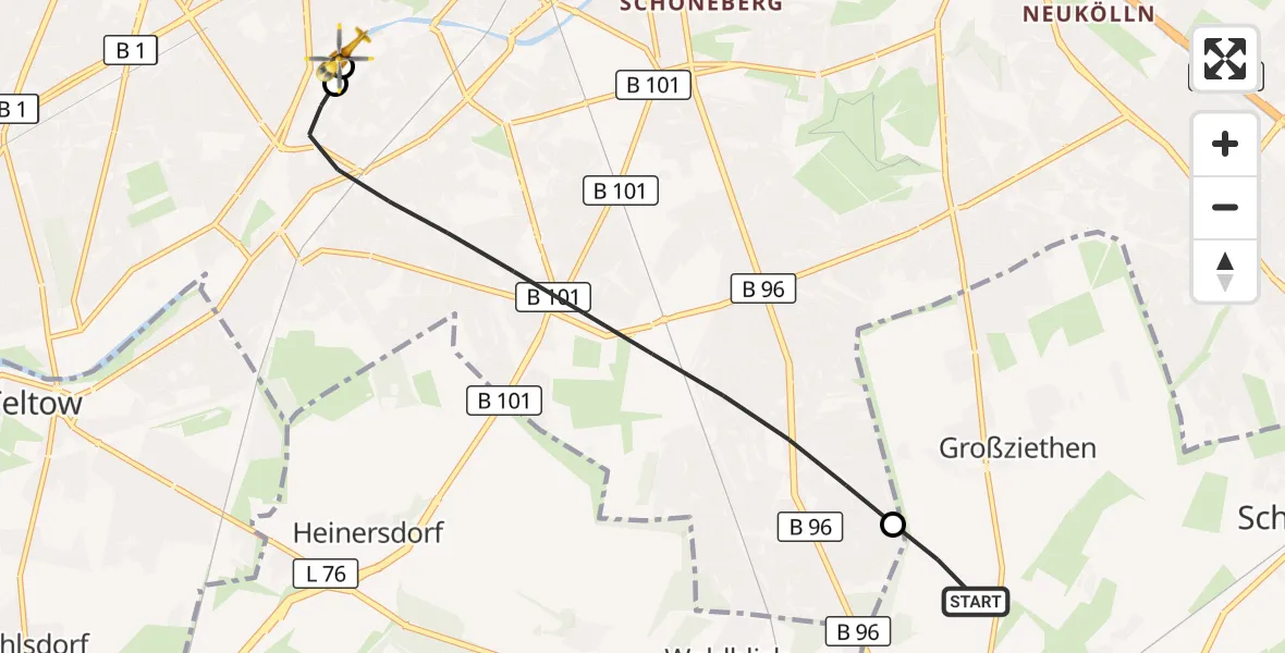 Flugroute Rettungshubschrauber Schönefeld - Charité Clinic Benjamin Franklin Campus, 02 August 2026, 19:27