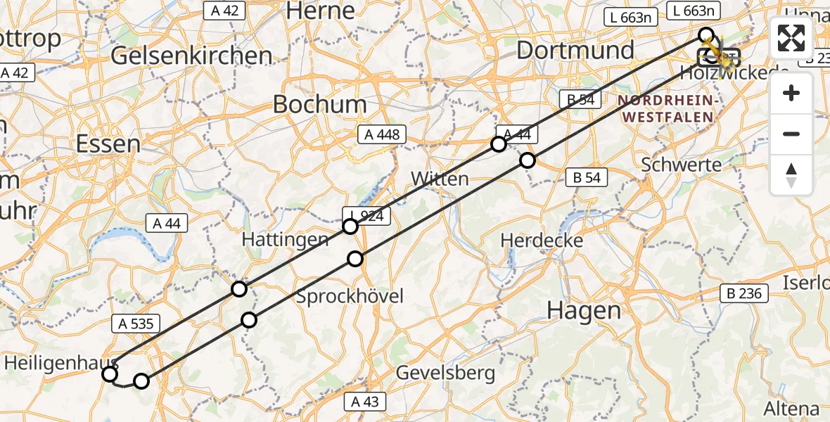 Flugroute Rettungshubschrauber Dortmund Flughafen - Dortmund Flughafen, 02 August 2026, 19:38