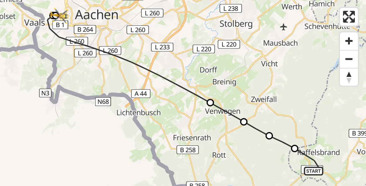 Flugroute Rettungshubschrauber Hürtgenwald - Aachen Hospital, 02 August 2026, 19:46