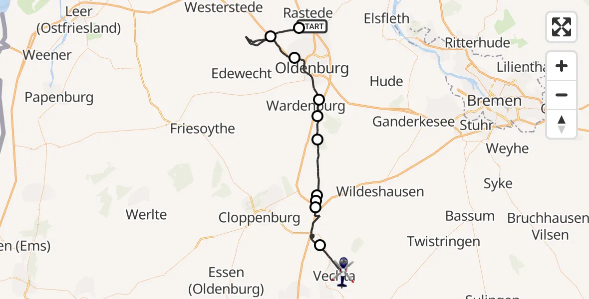Flugroute Polizeihubschrauber Rastede - Vechta, 02 August 2026, 19:51