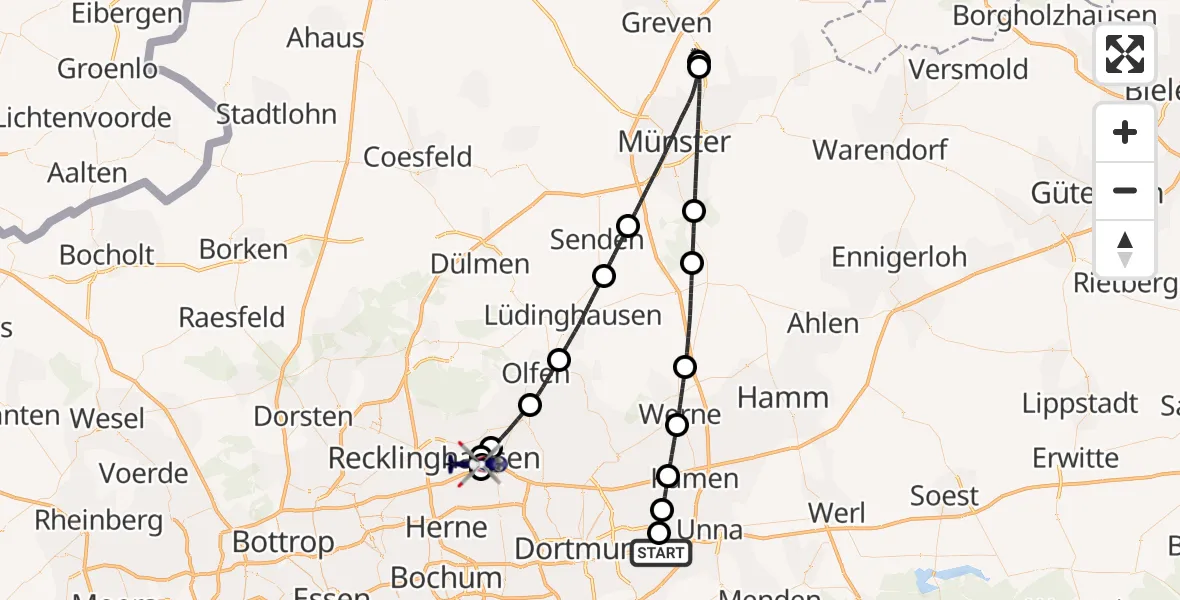 Flugroute Polizeihubschrauber Dortmund Flughafen - Recklinghausen, 02 August 2026, 20:18