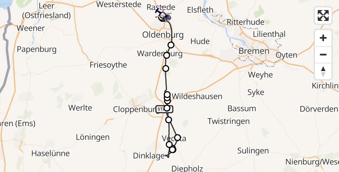 Flugroute Polizeihubschrauber Emstek - Oldenburg Police Hubschrauberlandeplatz, 02 August 2026, 20:28