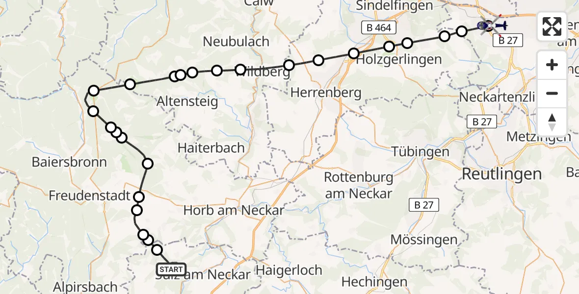 Flugroute Polizeihubschrauber Sulz am Neckar - Flughafen Stuttgart, 02 August 2026, 20:28