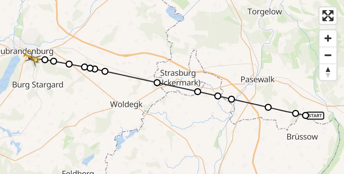 Flugroute Rettungshubschrauber Bergholz - Neubrandenburg, 02 August 2026, 21:08