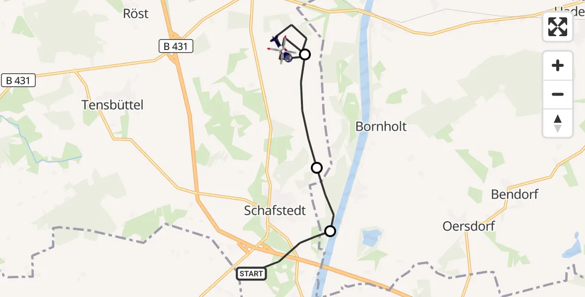 Flugroute Polizeihubschrauber Schafstedt - Albersdorf, 02 August 2026, 21:20