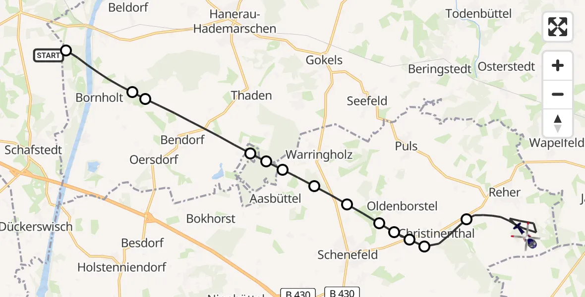 Flugroute Polizeihubschrauber Albersdorf - Reher, 02 August 2026, 21:41