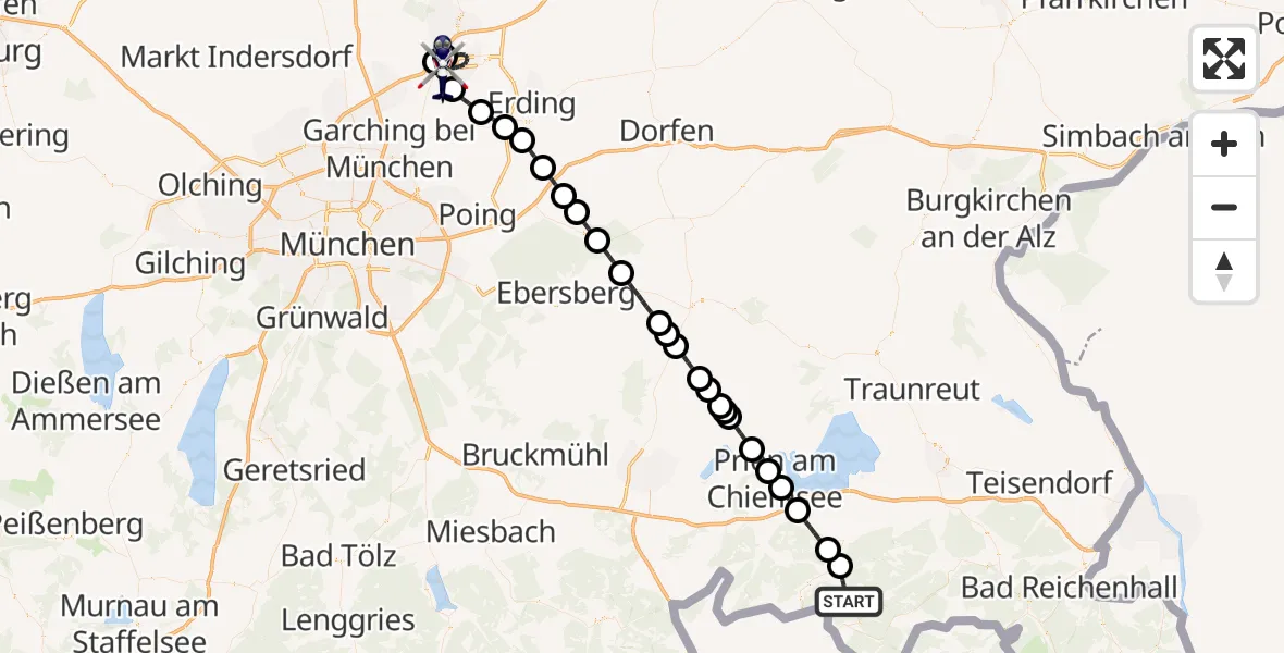 Flugroute Polizeihubschrauber Unterwössen - München Flughafen, 02 August 2026, 21:43