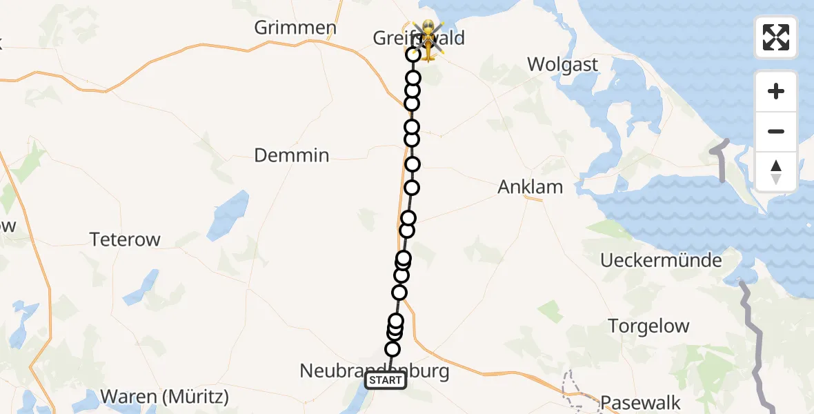 Flugroute Rettungshubschrauber Neubrandenburg - Greifswald Hospital, 02 August 2026, 21:57