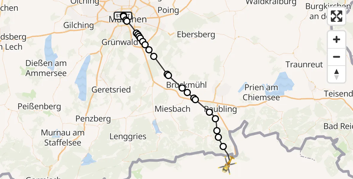 Flugroute Rettungshubschrauber Deutsches Herzzentrum München - Kiefersfelden, 02 August 2026, 22:24