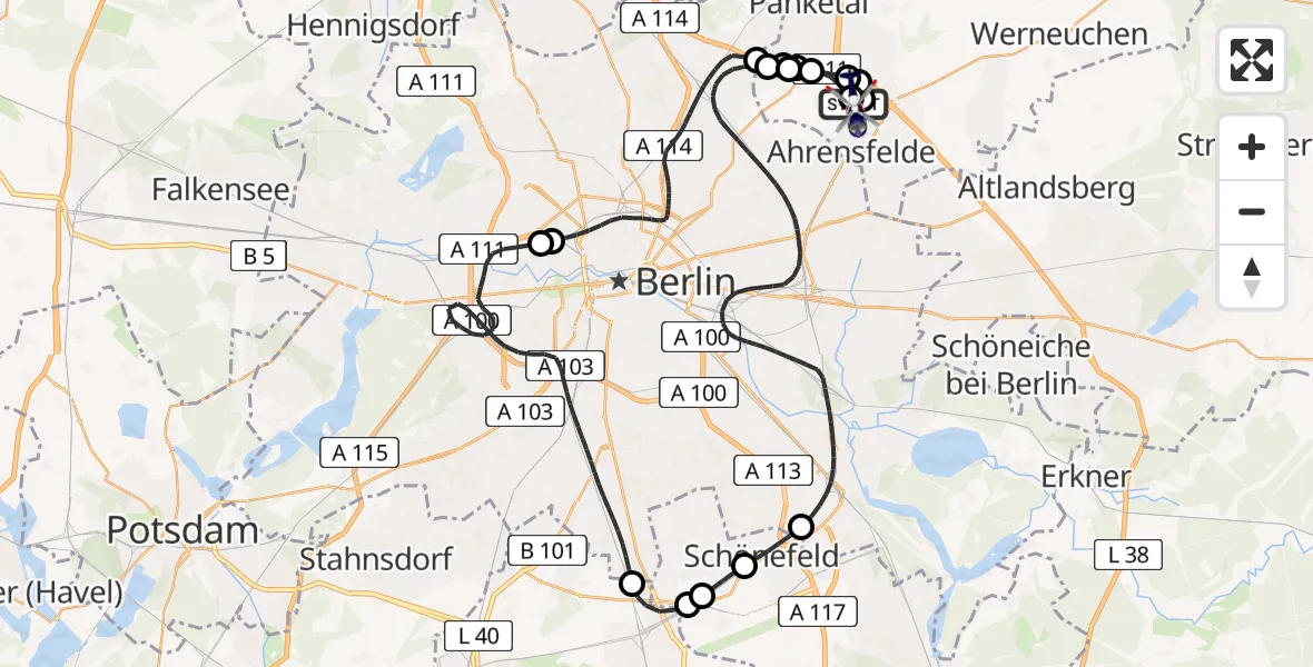 Flugroute Polizeihubschrauber Ahrensfelde Hubschrauberlandeplatz - Ahrensfelde Hubschrauberlandeplatz, 02 August 2026, 23:11
