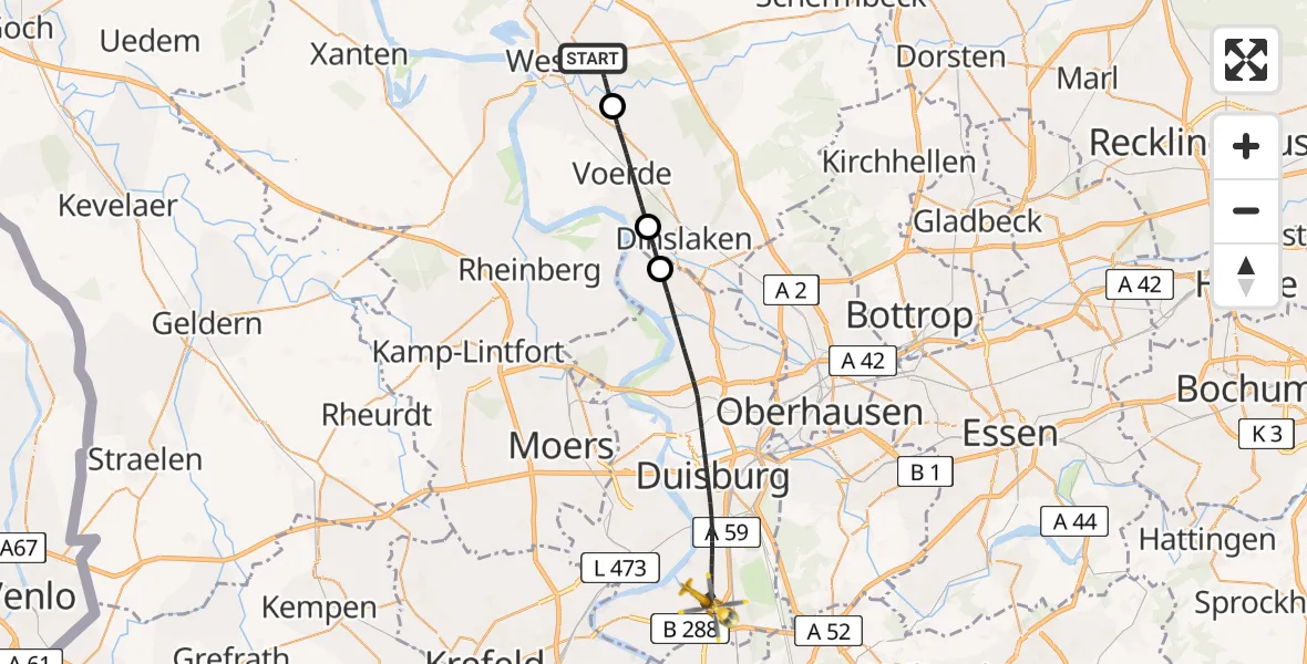 Flugroute Rettungshubschrauber Wesel - Duisburg, 02 August 2026, 23:34