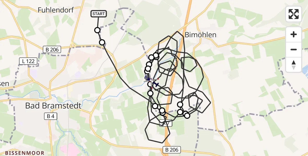 Flugroute Polizeihubschrauber Bad Bramstedt Hubschrauberlandeplatz - Bimöhlen, 02 August 2026, 23:39