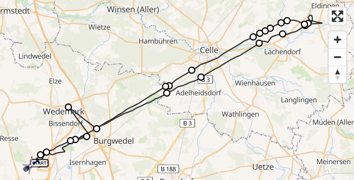 Flugroute Polizeihubschrauber Flughafen Hannover - Flughafen Hannover, 02 August 2026, 23:58