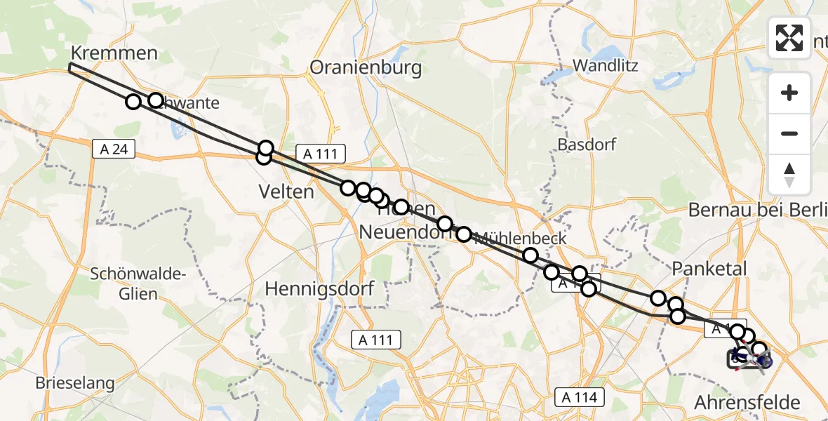 Flugroute Polizeihubschrauber Ahrensfelde Hubschrauberlandeplatz - Ahrensfelde Hubschrauberlandeplatz, 03 August 2026, 00:06