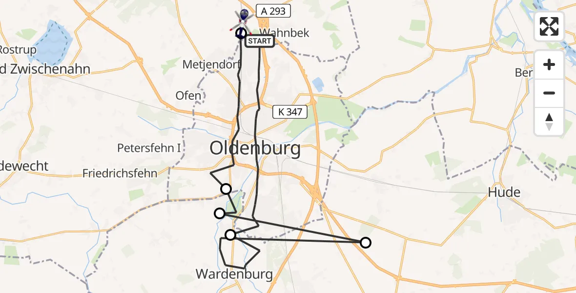 Flugroute Polizeihubschrauber Oldenburg (Oldb) - Rastede, 03 August 2026, 00:07