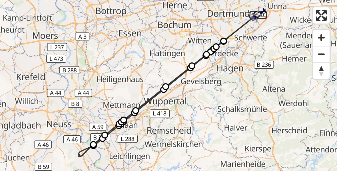 Flugroute Polizeihubschrauber Dortmund Flughafen - Dortmund Flughafen, 03 August 2026, 01:05