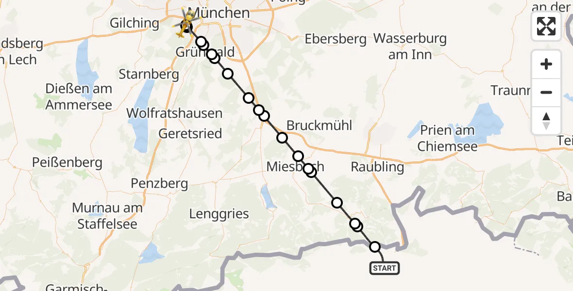 Flugroute Rettungshubschrauber Langkampfen - Au Heliport - DRF Air Rescue München Hubschrauberlandeplatz, 03 August 2026, 02:01