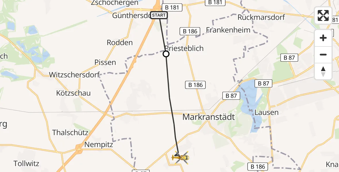 Flugroute Rettungshubschrauber Leuna - Markranstädt, 03 August 2026, 05:46