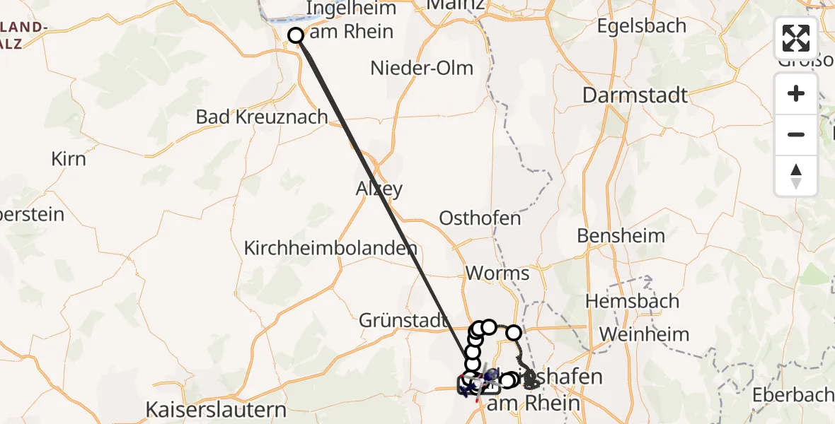Flugroute Polizeihubschrauber Autobahnpolizei Ruchheim Hubschrauberlandeplatz - Autobahnpolizei Ruchheim Hubschrauberlandeplatz, 03 August 2026, 05:46