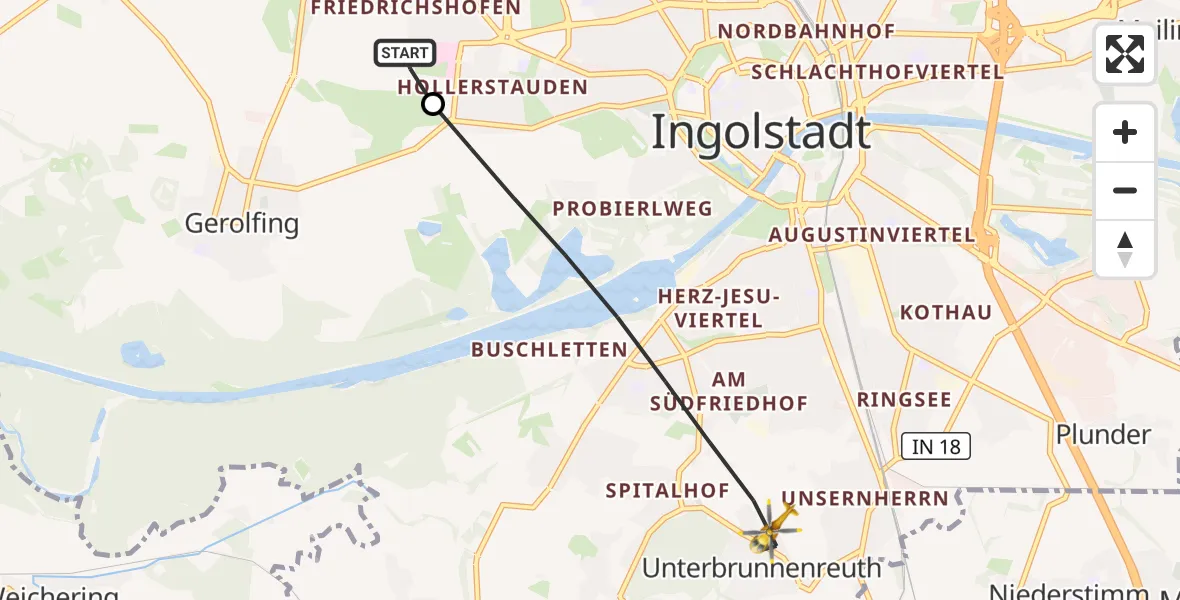 Flugroute Rettungshubschrauber Ingolstadt Hospital - Ingolstadt, 03 August 2026, 06:07