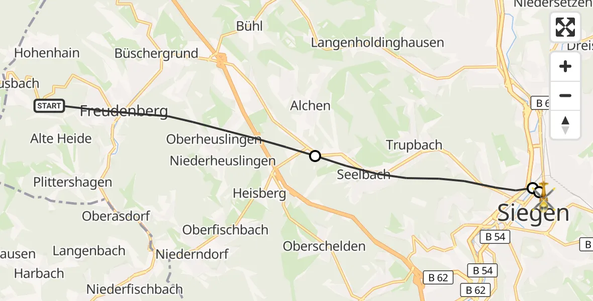 Flugroute Rettungshubschrauber Freudenberg - Marien Hospital Siegen, 03 August 2026, 06:07