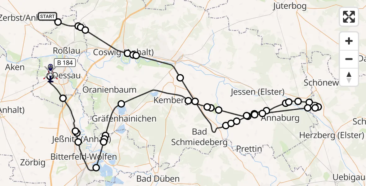 Flugroute Polizeihubschrauber Zerbst/Anhalt - Dessau Flugplatz, 03 August 2026, 06:11