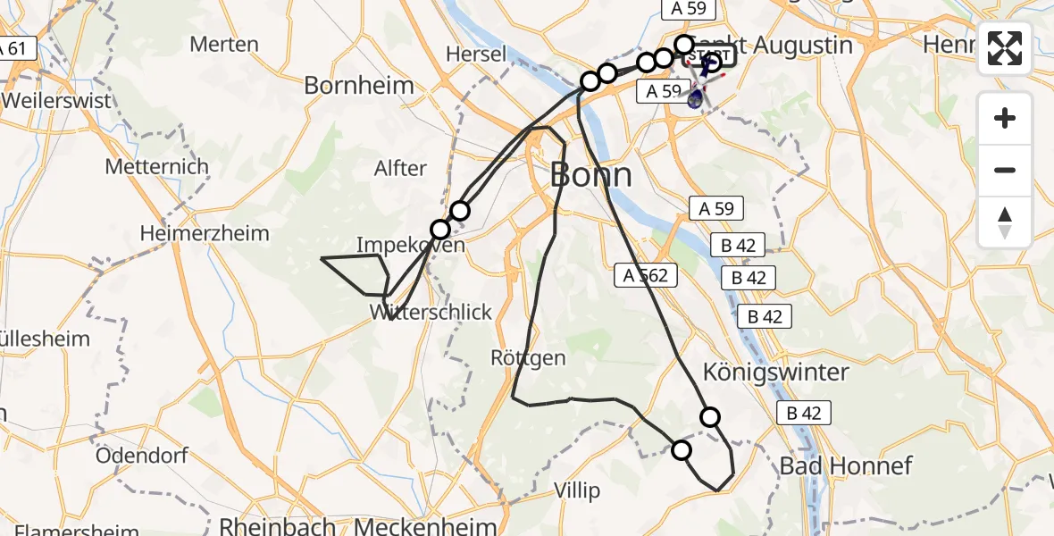 Flugroute Polizeihubschrauber Bonn-Hangelar Flugplatz - Sankt Augustin, 03 August 2026, 06:27