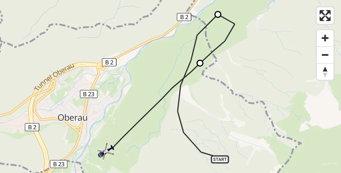 Flugroute Polizeihubschrauber Oberau - Oberau, 03 August 2026, 06:28