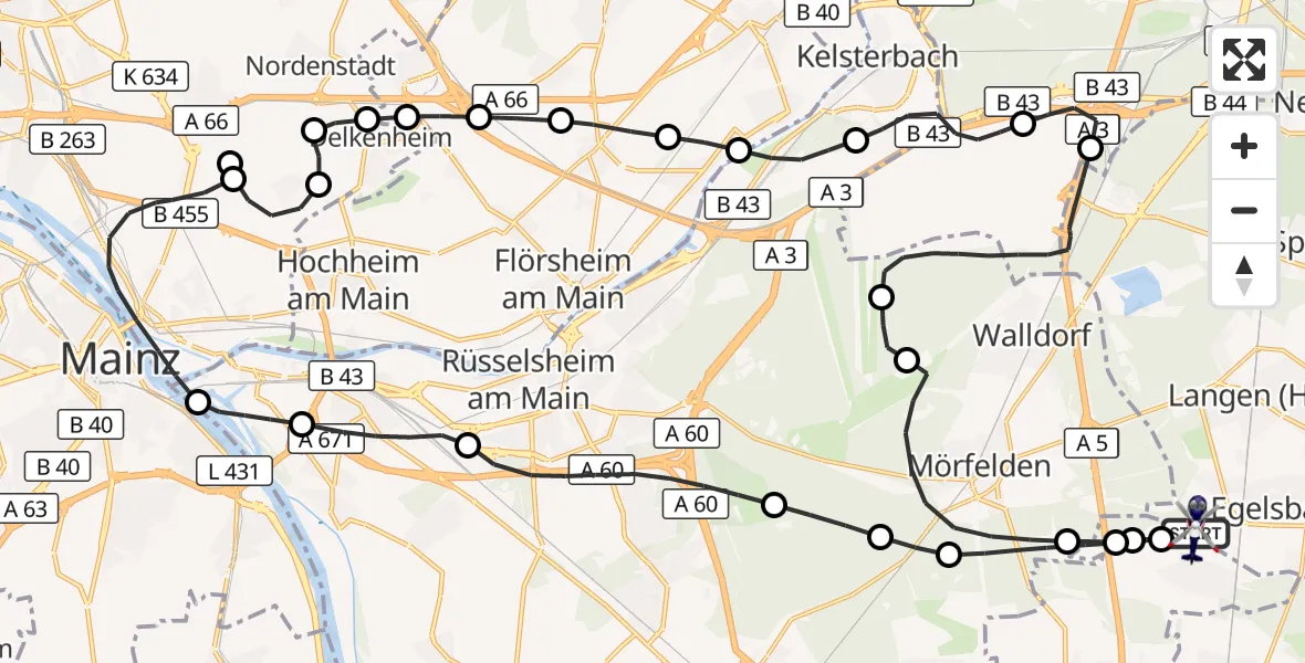 Flugroute Polizeihubschrauber Flughafen Frankfurt-Egelsbach - Flughafen Frankfurt-Egelsbach, 03 August 2026, 06:39