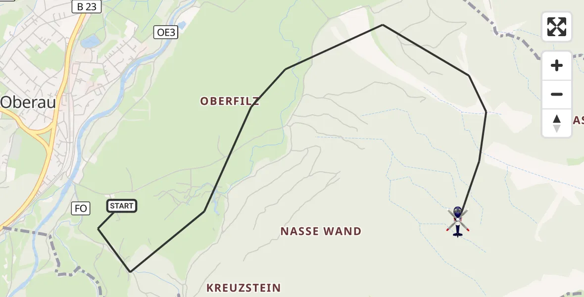 Flugroute Polizeihubschrauber Oberau - Oberau, 03 August 2026, 06:45