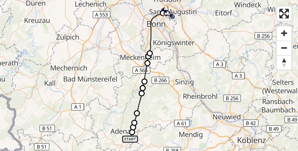 Flugroute Polizeihubschrauber Herschbroich - Bonn-Hangelar Flugplatz, 03 August 2026, 06:46