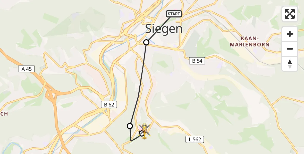 Flugroute Rettungshubschrauber Marien Hospital Siegen - Evangelisches Jung-Stilling Hospital, 03 August 2026, 06:48
