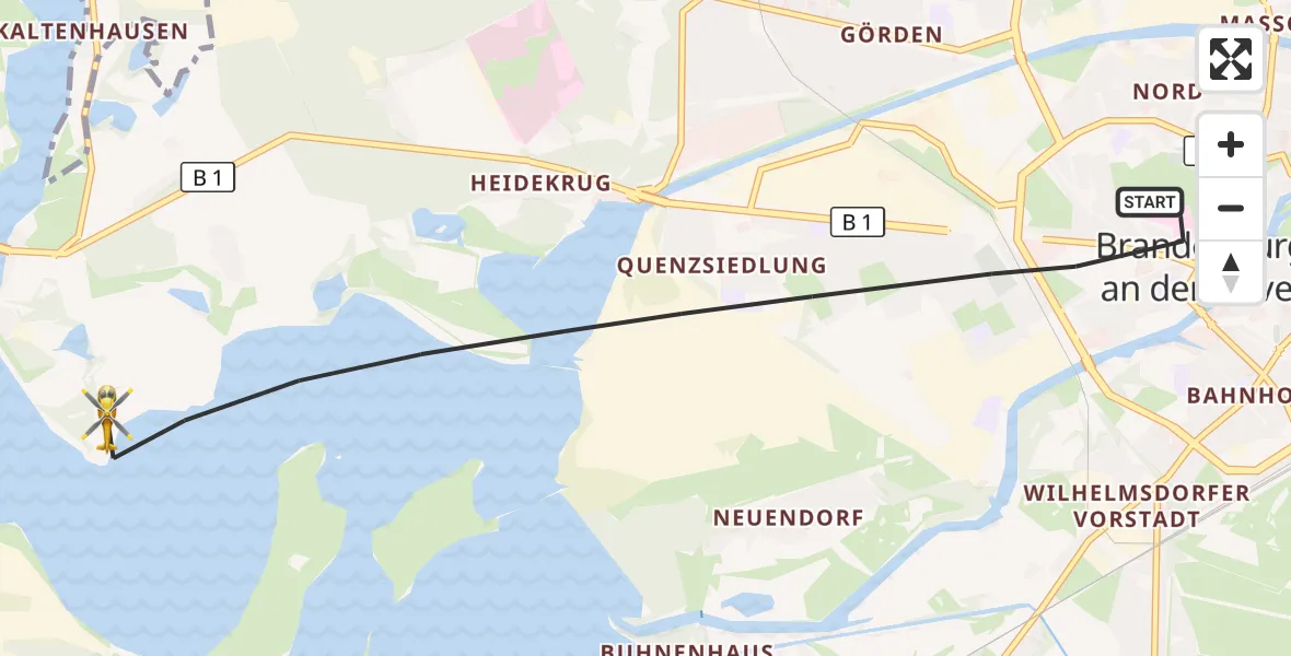 Flugroute Rettungshubschrauber Brandenburg an der Havel - Brandenburg an der Havel, 03 August 2026, 07:13