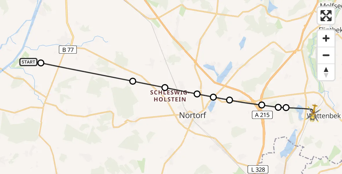 Flugroute Ambulanzhubschrauber Hörsten - Bordesholm, 03 August 2026, 07:16