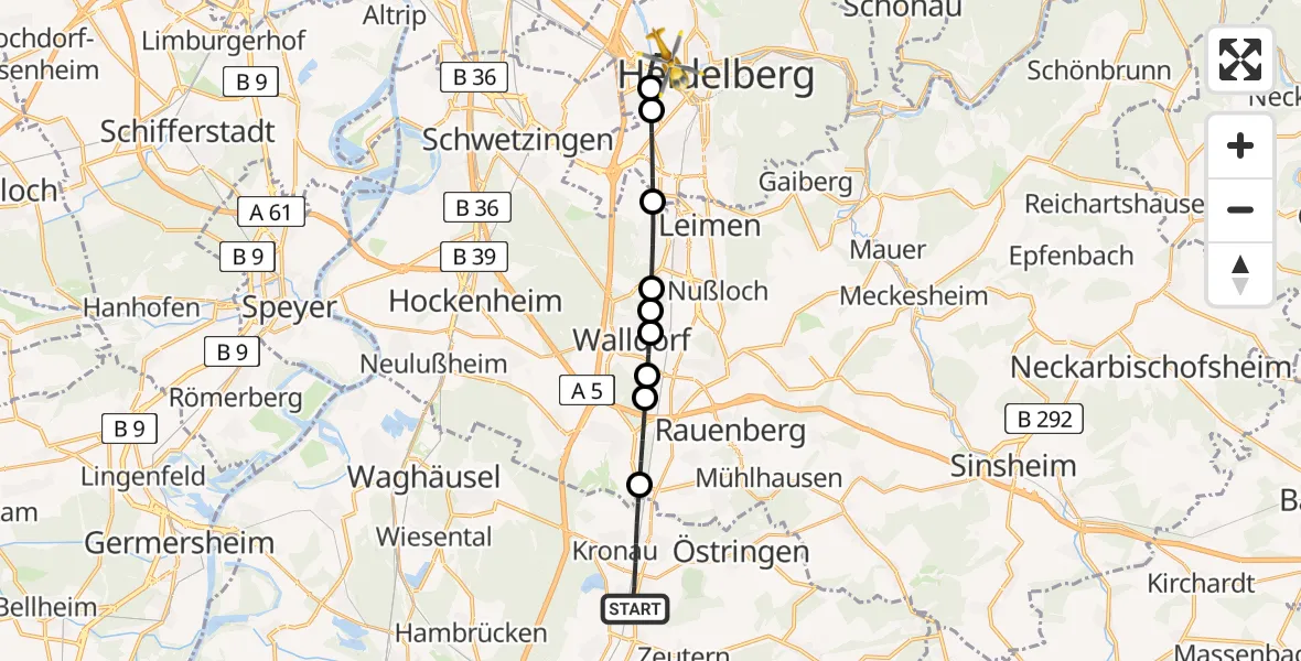 Flugroute Rettungshubschrauber Bad Schönborn - Heidelberg, 03 August 2026, 07:23
