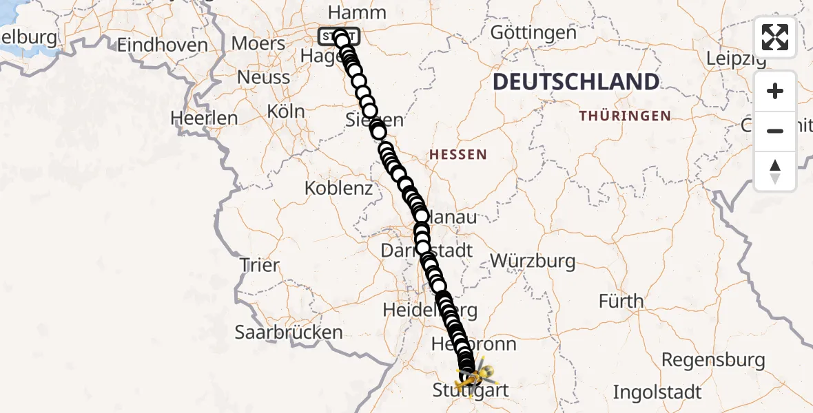 Flugroute Rettungshubschrauber Dortmund Flughafen - Pattonville Flugplatz, 03 August 2026, 07:25