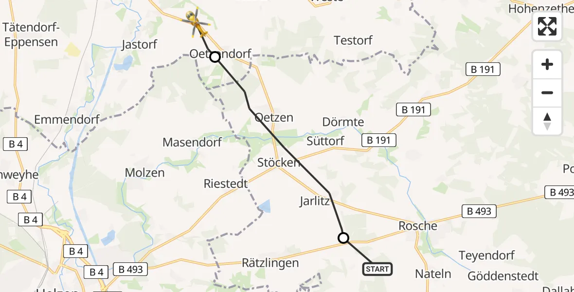 Flugroute Rettungshubschrauber Rosche - Bad Bevensen, 03 August 2026, 07:29