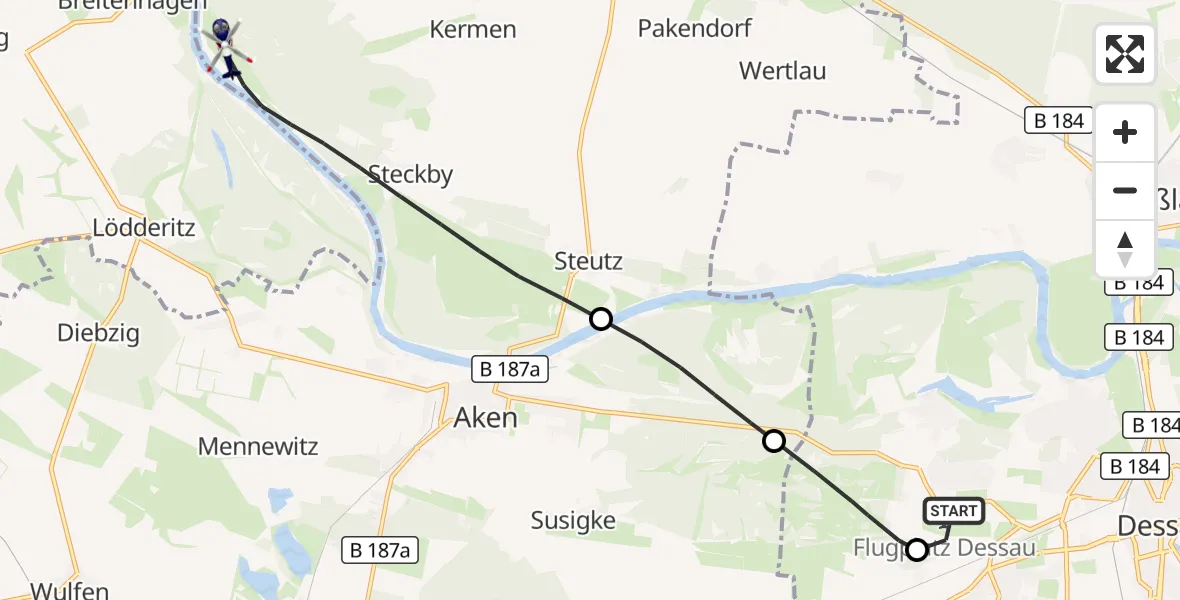 Flugroute Polizeihubschrauber Dessau Flugplatz - Zerbst/Anhalt, 03 August 2026, 07:32