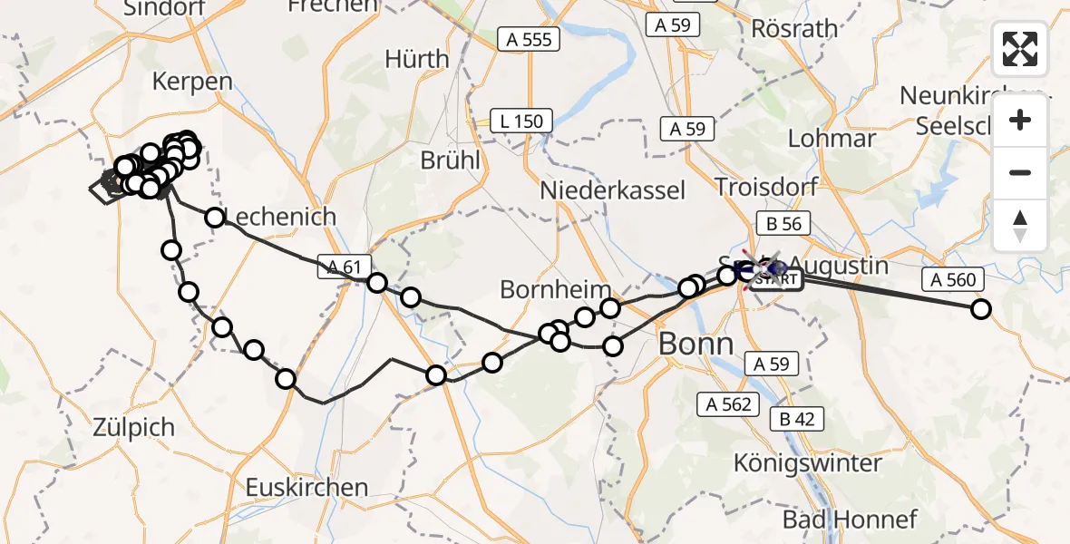 Flugroute Polizeihubschrauber Bonn-Hangelar Flugplatz - Sankt Augustin, 03 August 2026, 07:47