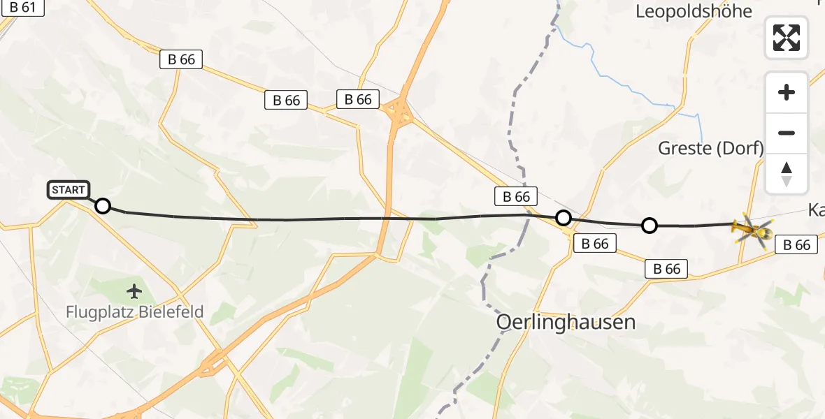 Flugroute Rettungshubschrauber Luftrettungszentrum Bielefeld - Oerlinghausen, 03 August 2026, 07:50