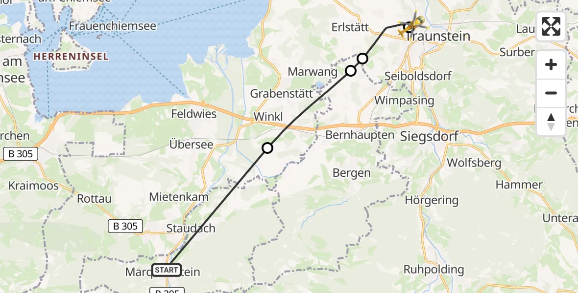 Flugroute Rettungshubschrauber Marquartstein - Traunstein Hospital, 03 August 2026, 07:55