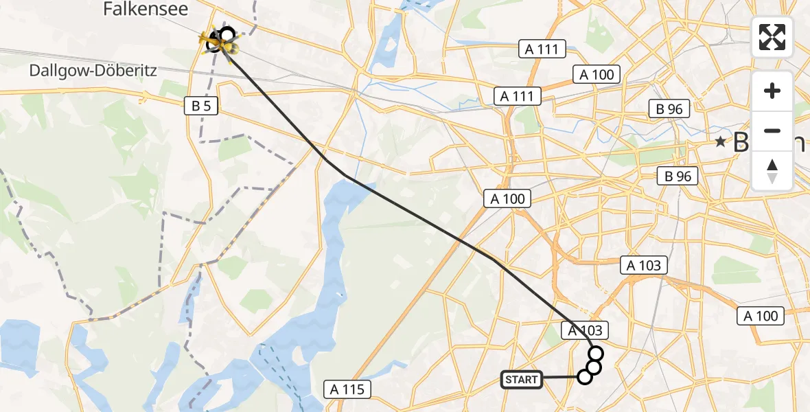 Flugroute Rettungshubschrauber Berlin - Falkensee, 03 August 2026, 07:55