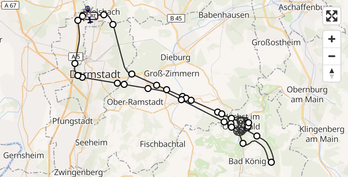 Flugroute Polizeihubschrauber Flughafen Frankfurt-Egelsbach - Flughafen Frankfurt-Egelsbach, 03 August 2026, 08:01