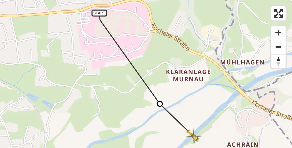 Flugroute Rettungshubschrauber Murnau Accident Hospital - Murnau a.Staffelsee, 03 August 2026, 08:01