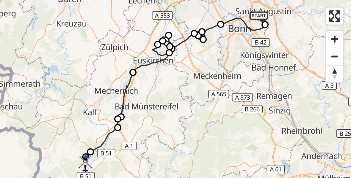 Flugroute Polizeihubschrauber Sankt Augustin - Dahlem, 03 August 2026, 08:03