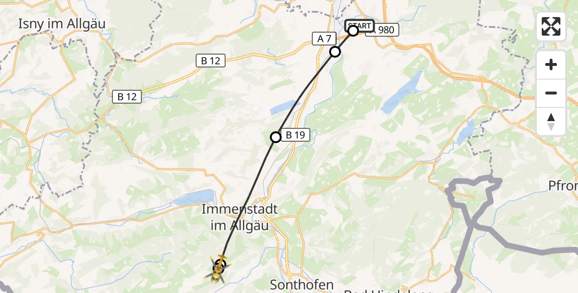 Flugroute Rettungshubschrauber Kempten-Durach Flugplatz - Immenstadt i.Allgäu, 03 August 2026, 08:11