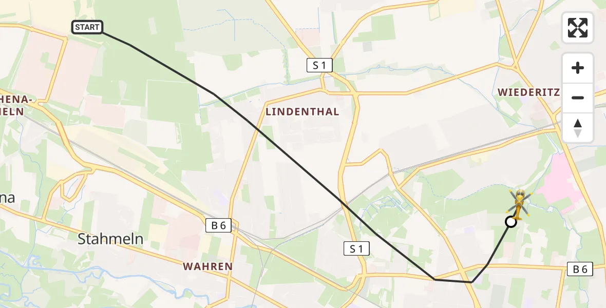Flugroute Rettungshubschrauber Leipzig - Sankt Georg Hospital Leipzig Reserve, 03 August 2026, 08:16